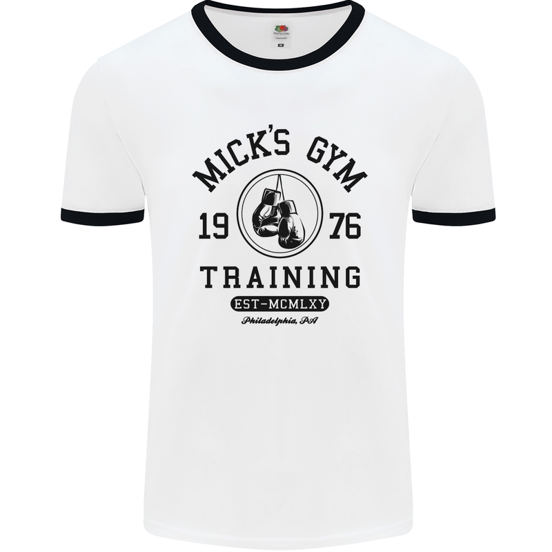 Mick's Gym Boxing Boxer Movie Mens White Ringer T-Shirt White/Black