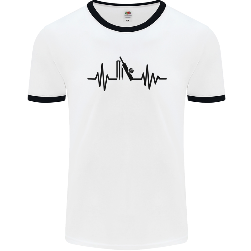 Cricket Pulse Cricketer Cricketing ECG Mens White Ringer T-Shirt White/Black