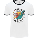 T-Rex Cooler than Sleighs Funny Christmas Mens White Ringer T-Shirt White/Black