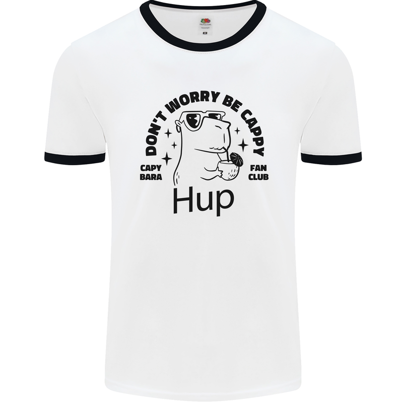 Capybara Be Cappy Funny Mens Ringer T-Shirt White/Black