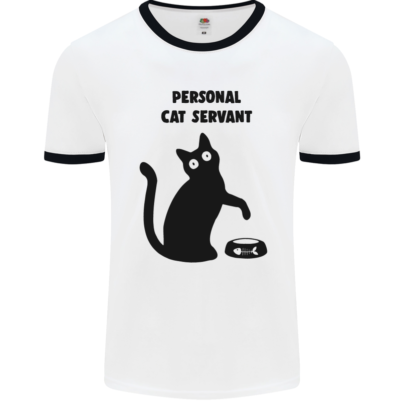 Personal Cat Servant Funny Pet Mens White Ringer T-Shirt White/Black