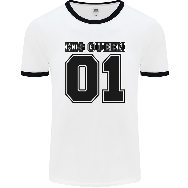 His Queen Funny Valentines Day Mens Ringer T-Shirt White/Black