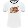 Bacon Egg Stars and Stripes Flag Funny USA Mens White Ringer T-Shirt White/Black