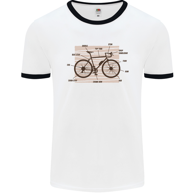 Bicycle Anatomy Funny Cycling Cyclist Funny Mens White Ringer T-Shirt White/Black