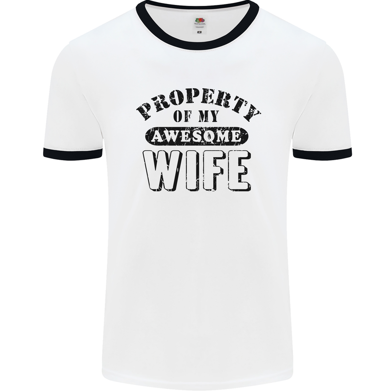 Property of My Awesome Wife Valentine's Day Mens White Ringer T-Shirt White/Black