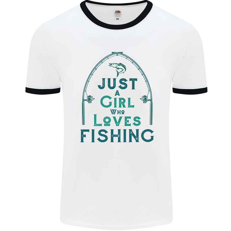 Just a Girl Who Loves Fishing Fisherwoman Mens White Ringer T-Shirt White/Black