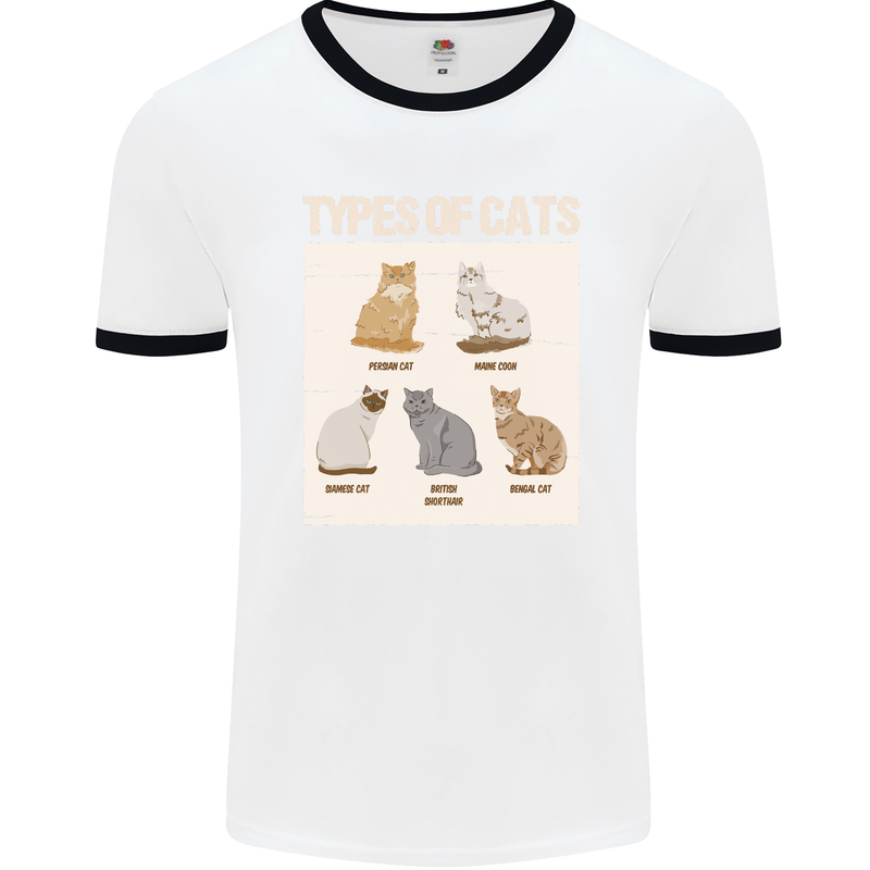 Types of Cat Persian Siamese British Bengal Mens White Ringer T-Shirt White/Black