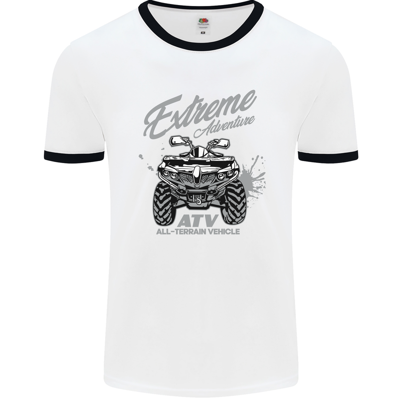 ATV All Terrain Vehicle 4X4 Quad Bike Mens White Ringer T-Shirt White/Black