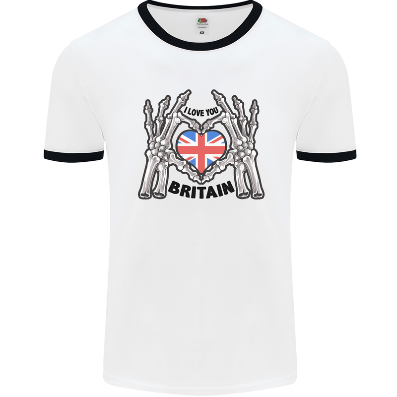 I Love You Great Britain Union Jack Flag UK Mens White Ringer T-Shirt White/Black