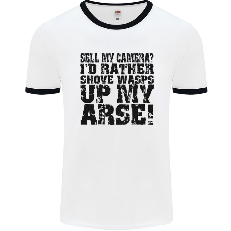 Sell My Camera? Photographer Photography Mens White Ringer T-Shirt White/Black