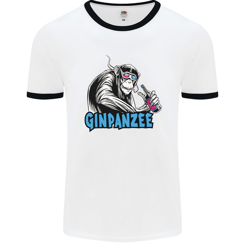 Ginpanzee Funny Gin Drinker Monkey Alcohol Mens White Ringer T-Shirt White/Black