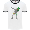 St Patricks Day Dabbing Skeleton Skull Mens White Ringer T-Shirt White/Black