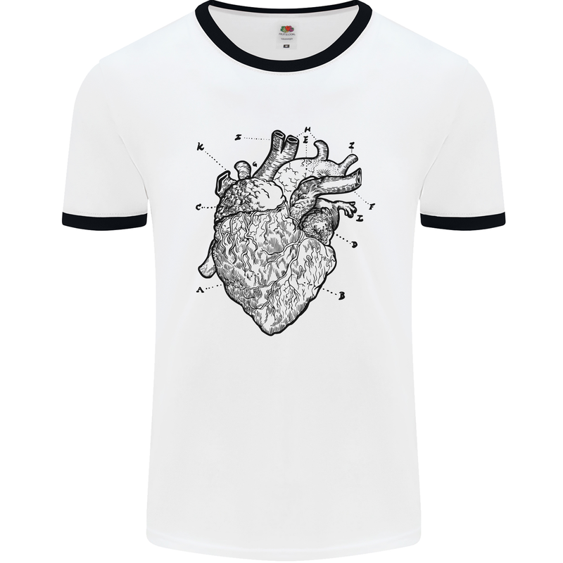 Heart Diagram Mens White Ringer T-Shirt White/Black