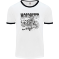 Motorized Life Biker Motorbike Motorcycle Mens White Ringer T-Shirt White/Black