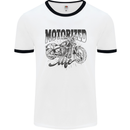 Motorized Life Biker Motorbike Motorcycle Mens White Ringer T-Shirt White/Black
