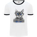 New York City Cat With Glasses Mens White Ringer T-Shirt White/Black