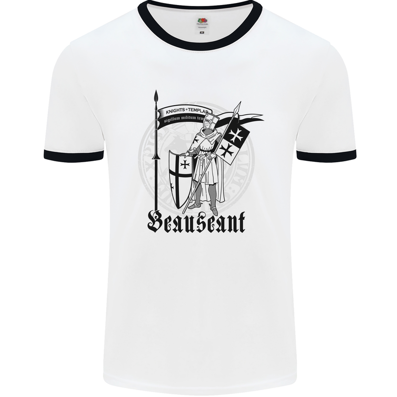 Knights Templar Beauseant St Georges Day Mens White Ringer T-Shirt White/Black