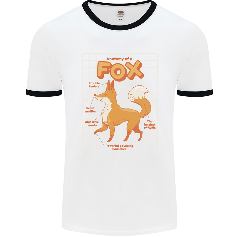 Anatomy of a Fox Funny Foxes Mens Ringer T-Shirt White/Black