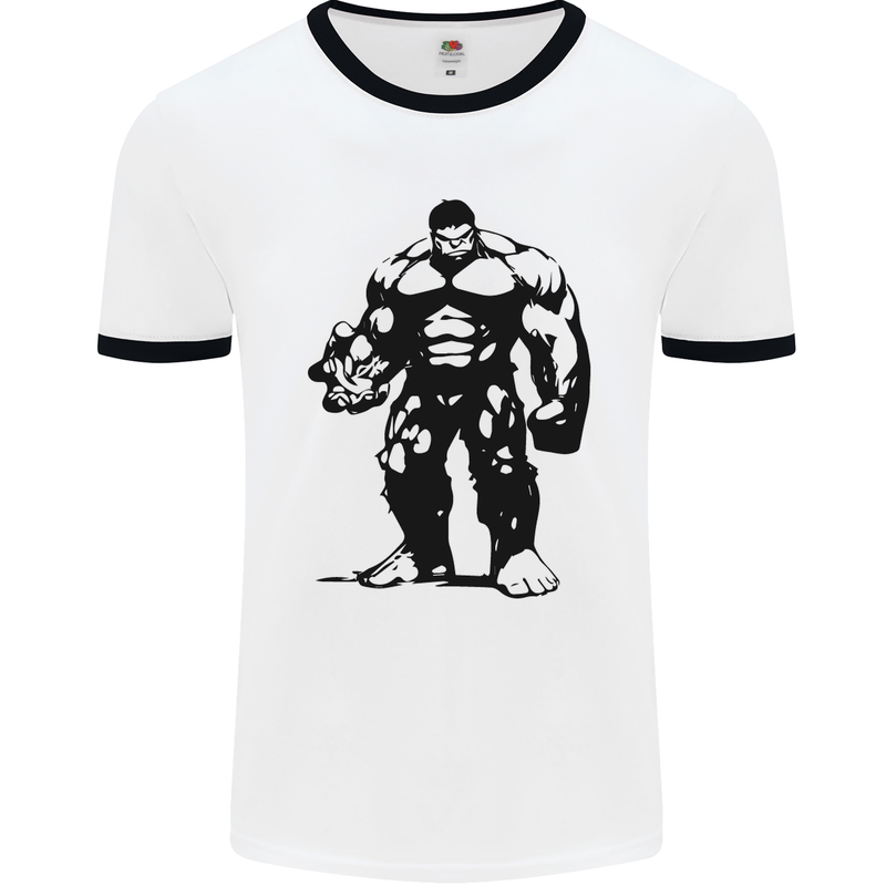 Muscle Man Gym Training Top Bodybuilding Mens White Ringer T-Shirt White/Black