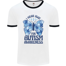 I Wear Blue For Autism Butterfly Autistic Mens White Ringer T-Shirt White/Black