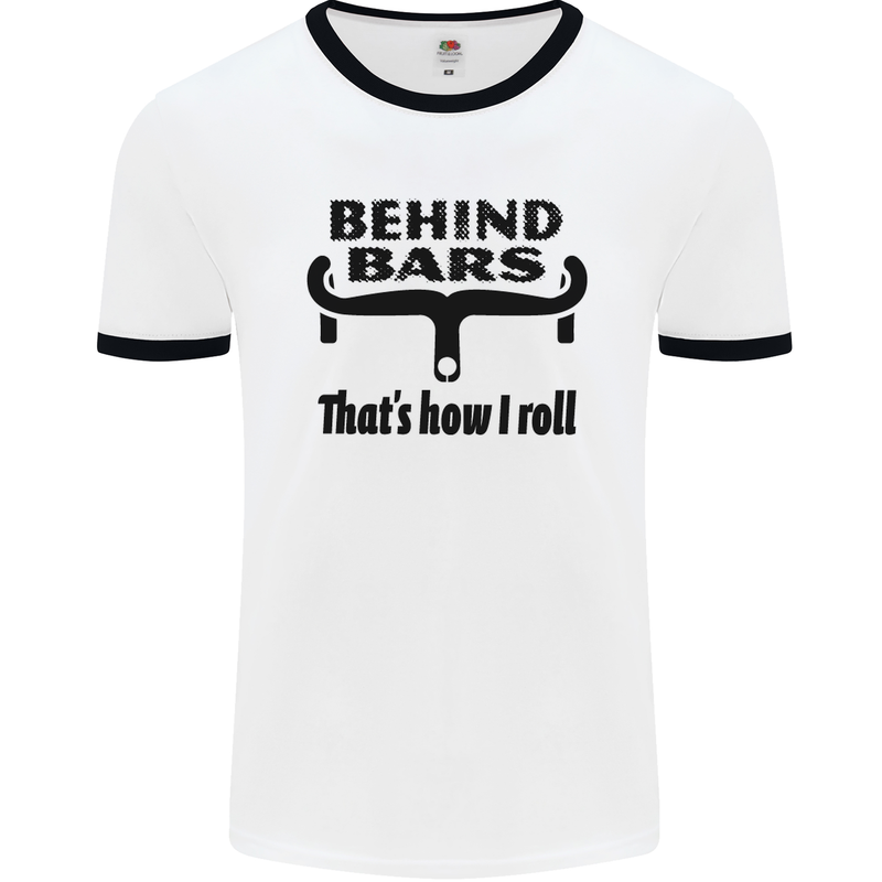 Behind Bars That's How I Roll Cycling Mens White Ringer T-Shirt White/Black