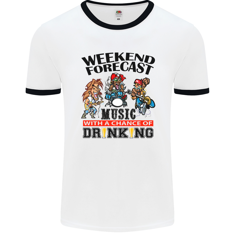 Music Weekend Forecast Alcohol Beer Mens White Ringer T-Shirt White/Black