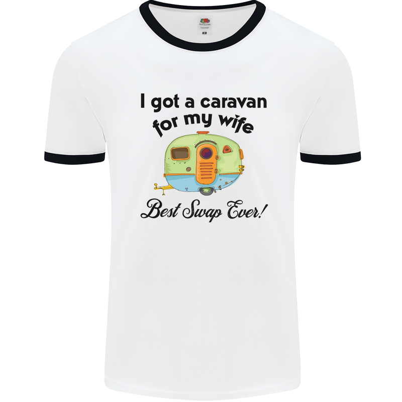 A Caravan for My Wife Caravanning Funny Mens White Ringer T-Shirt White/Black