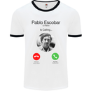 Pablo Escobar El Patron Is Calling Mens White Ringer T-Shirt White/Black