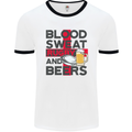 Blood Sweat Rugby and Beers England Funny Mens White Ringer T-Shirt White/Black