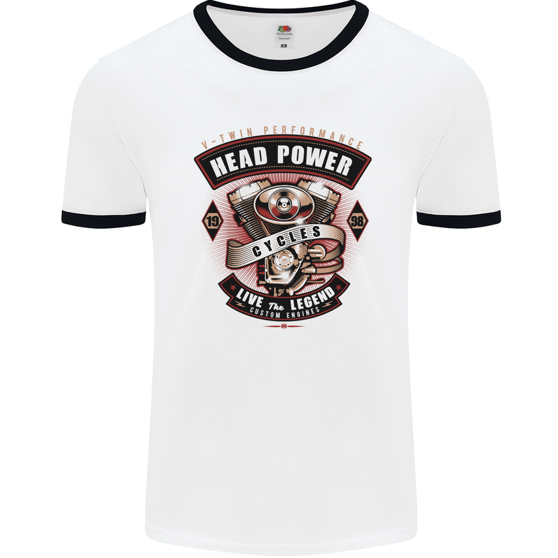 Head Power Motorcycle Motorbike Biker Mens White Ringer T-Shirt White/Black