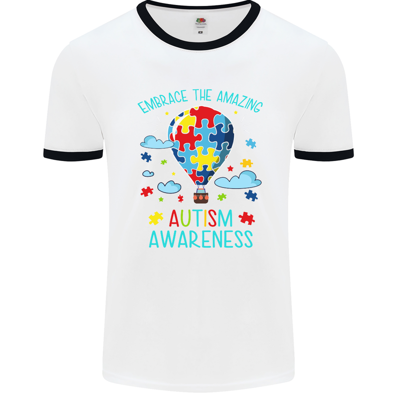 Autism Awareness Embrace Amazing Autistic Mens White Ringer T-Shirt White/Black