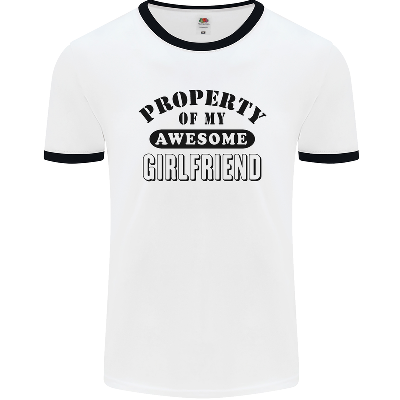 Property of My Awesome Girlfriend Funny Mens White Ringer T-Shirt White/Black