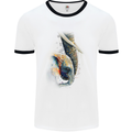 Elephant With Calf Baby Watercolour Mens White Ringer T-Shirt White/Black