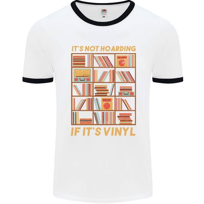 Funny Vinyl Records Turntable Music LP Mens Ringer T-Shirt White/Black