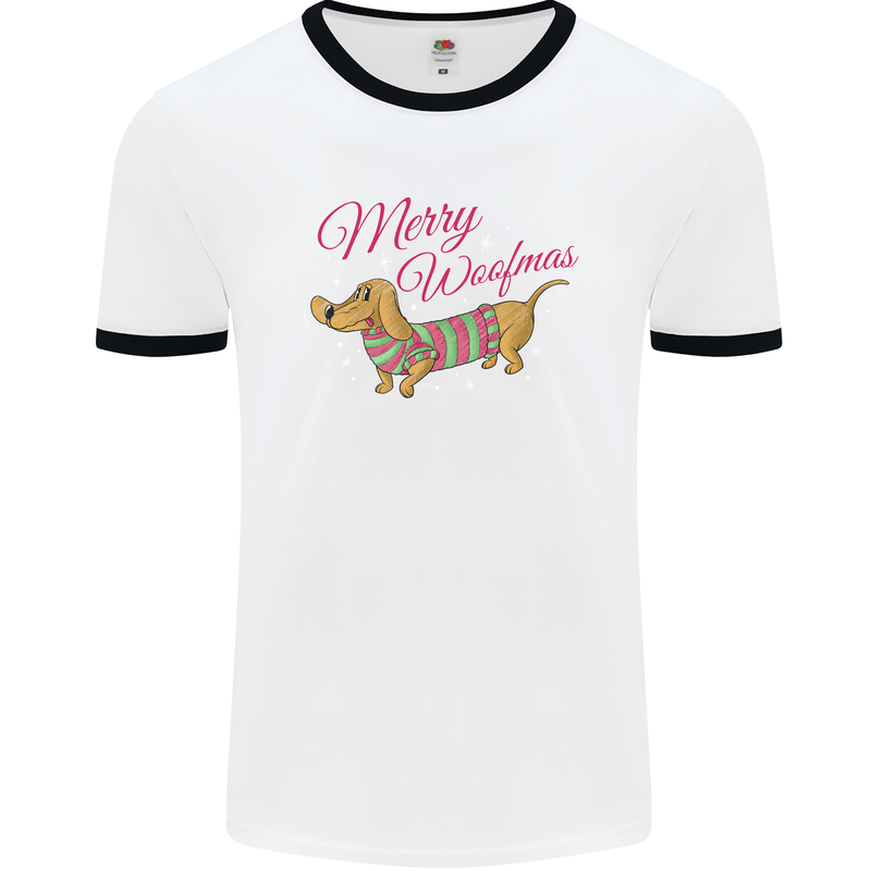 Merry Wiener Funny Christmas Dog Mens White Ringer T-Shirt White/Black