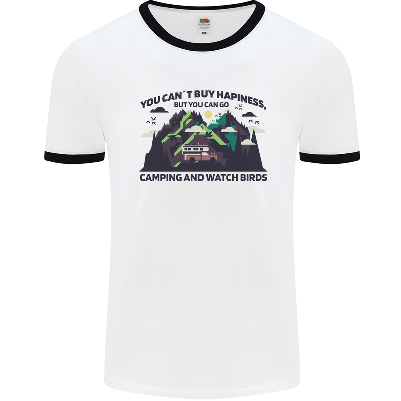 Camping & Bird Watching Funny Mens Ringer T-Shirt White/Black