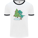 Funny T-Rex Christmas Tree Dinosaur Mens White Ringer T-Shirt White/Black