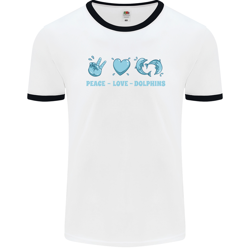 Peace Love Dolphins Mens Ringer T-Shirt White/Black