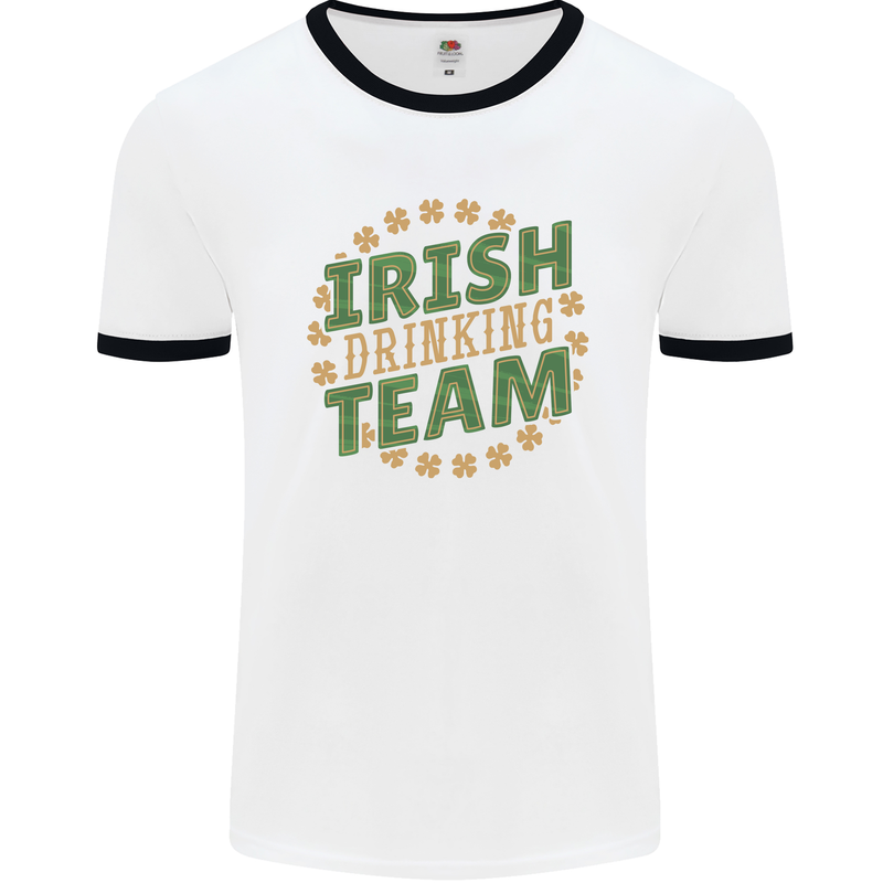 Irish Drinking Team Funny St. Patricks Day Mens White Ringer T-Shirt White/Black