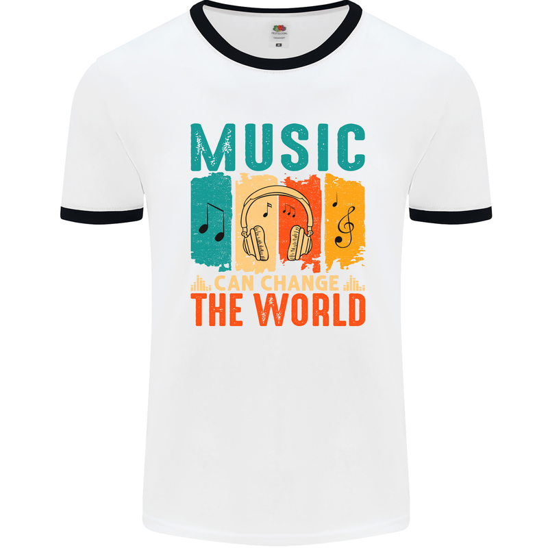 Music Can Change the World Mens Ringer T-Shirt White/Black