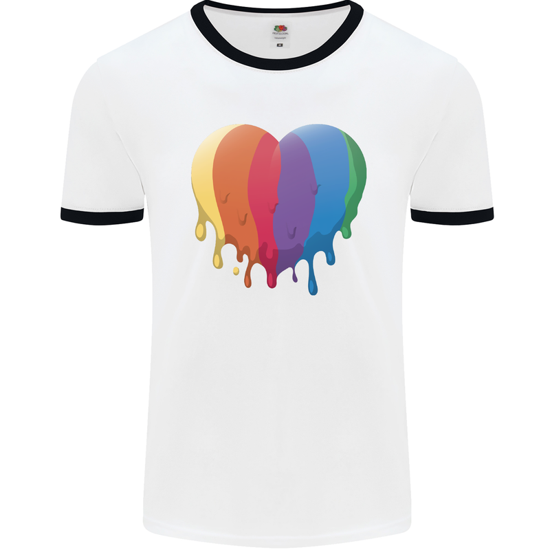 Gay Pride LGBT Heart Mens White Ringer T-Shirt White/Black