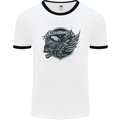 King of the Road Motorcycle Skull Biker Mens White Ringer T-Shirt White/Black