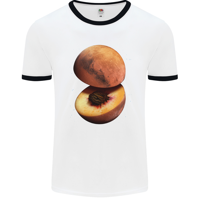 Mars Peach Space Planets Cosmos Mens White Ringer T-Shirt White/Black