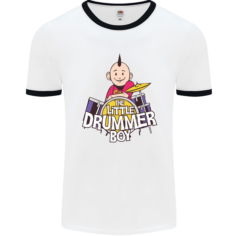 The Little Drummer Boy Funny Drumming Drum Mens White Ringer T-Shirt White/Black