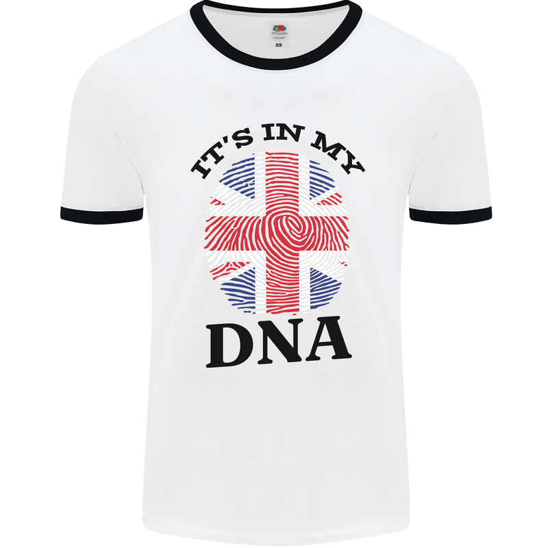 Britain Its in My DNA Funny Union Jack Flag Mens White Ringer T-Shirt White/Black