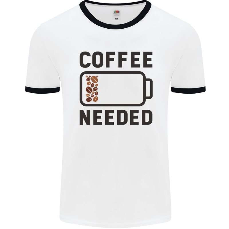 Coffee Needed Funny Addict Mens White Ringer T-Shirt White/Black