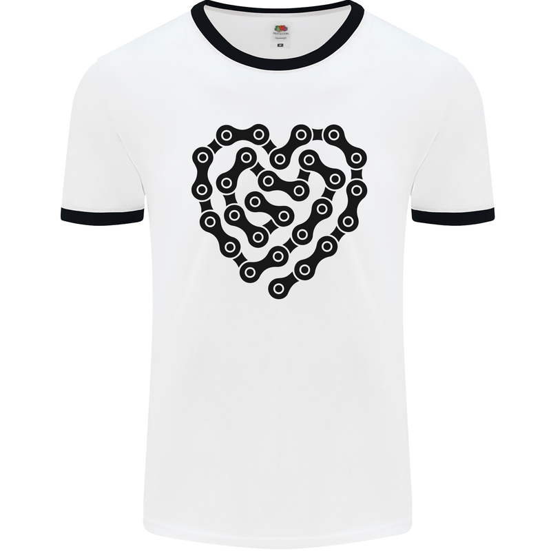 Heart Bike Chain Cycling Biker Motorbike Mens White Ringer T-Shirt White/Black