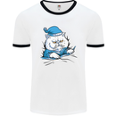 A Cat In Bed Under the Duvet Mens White Ringer T-Shirt White/Black