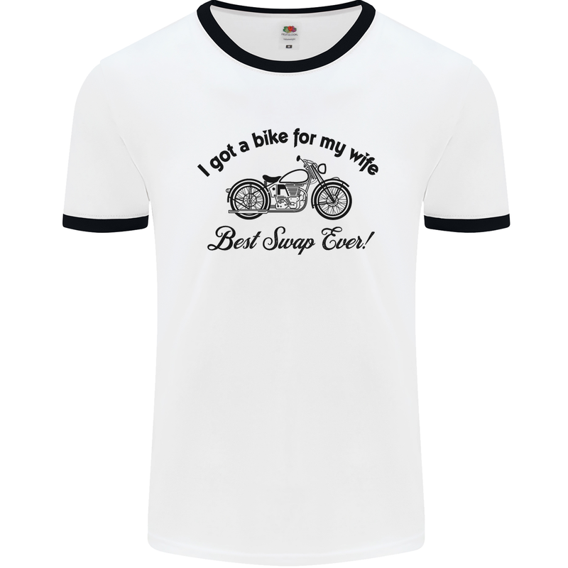 Wife Funny Motorbike Biker Motorcycle Mens White Ringer T-Shirt White/Black