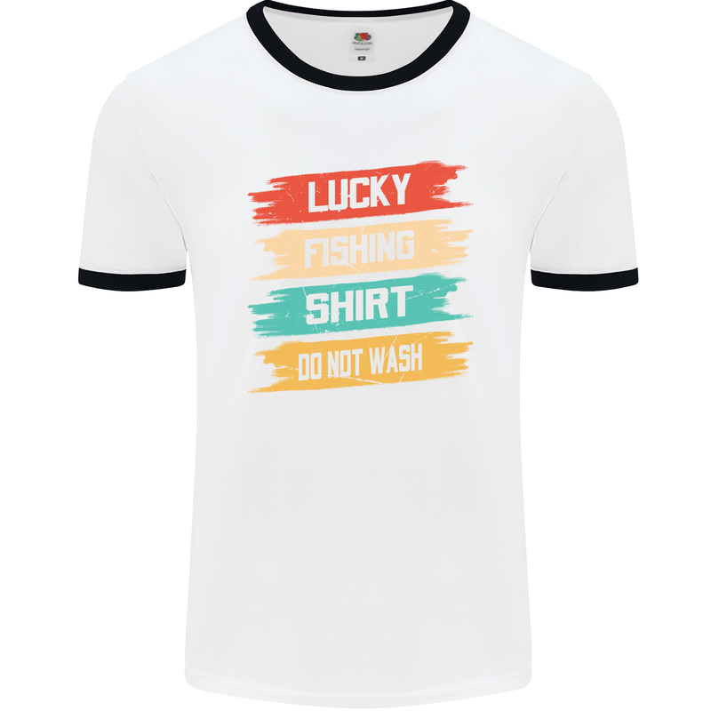 Lucky Fishing Shirt Fisherman Funny Mens White Ringer T-Shirt White/Black